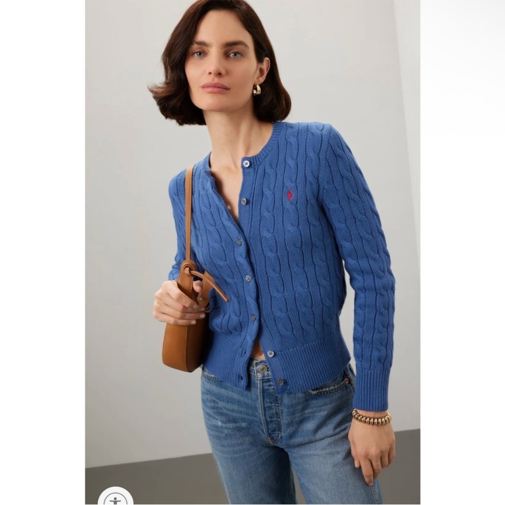 Polo by Ralph Lauren Cable Knit Long Sleeve Cardigan in Blue, Size Small